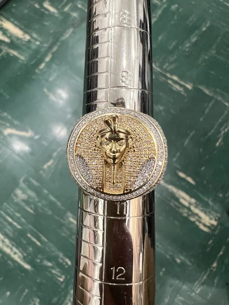 Pharaoh Egyptian King Ring, 10k Yellow Gold Real Diamond 0.90 CT, Pharaoh Head Ring, King Pharaoh Ring, Egyptian King Ring 10.51 Grams