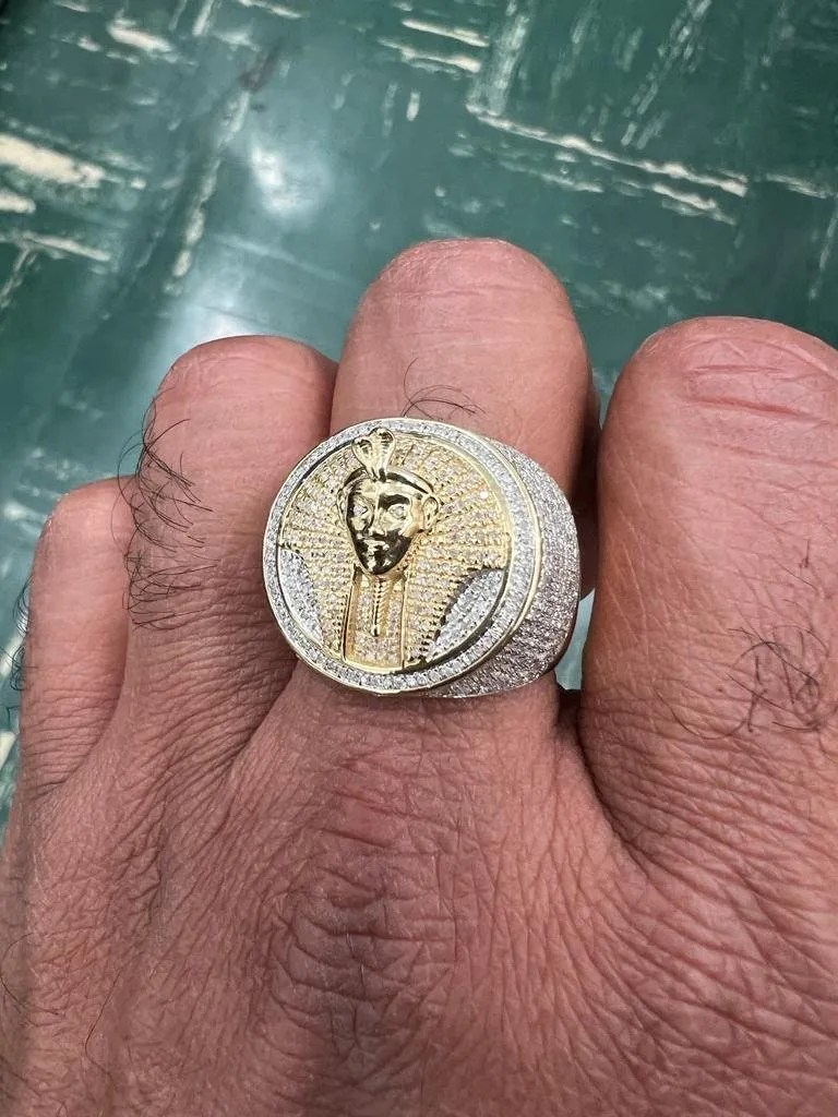 Pharaoh Egyptian King Ring, 10k Yellow Gold Real Diamond 0.90 CT, Pharaoh Head Ring, King Pharaoh Ring, Egyptian King Ring 10.51 Grams