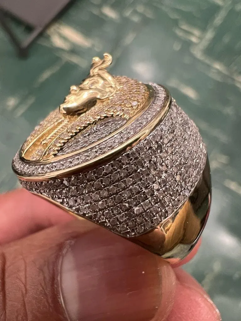 Pharaoh Egyptian King Ring, 10k Yellow Gold Real Diamond 0.90 CT, Pharaoh Head Ring, King Pharaoh Ring, Egyptian King Ring 10.51 Grams