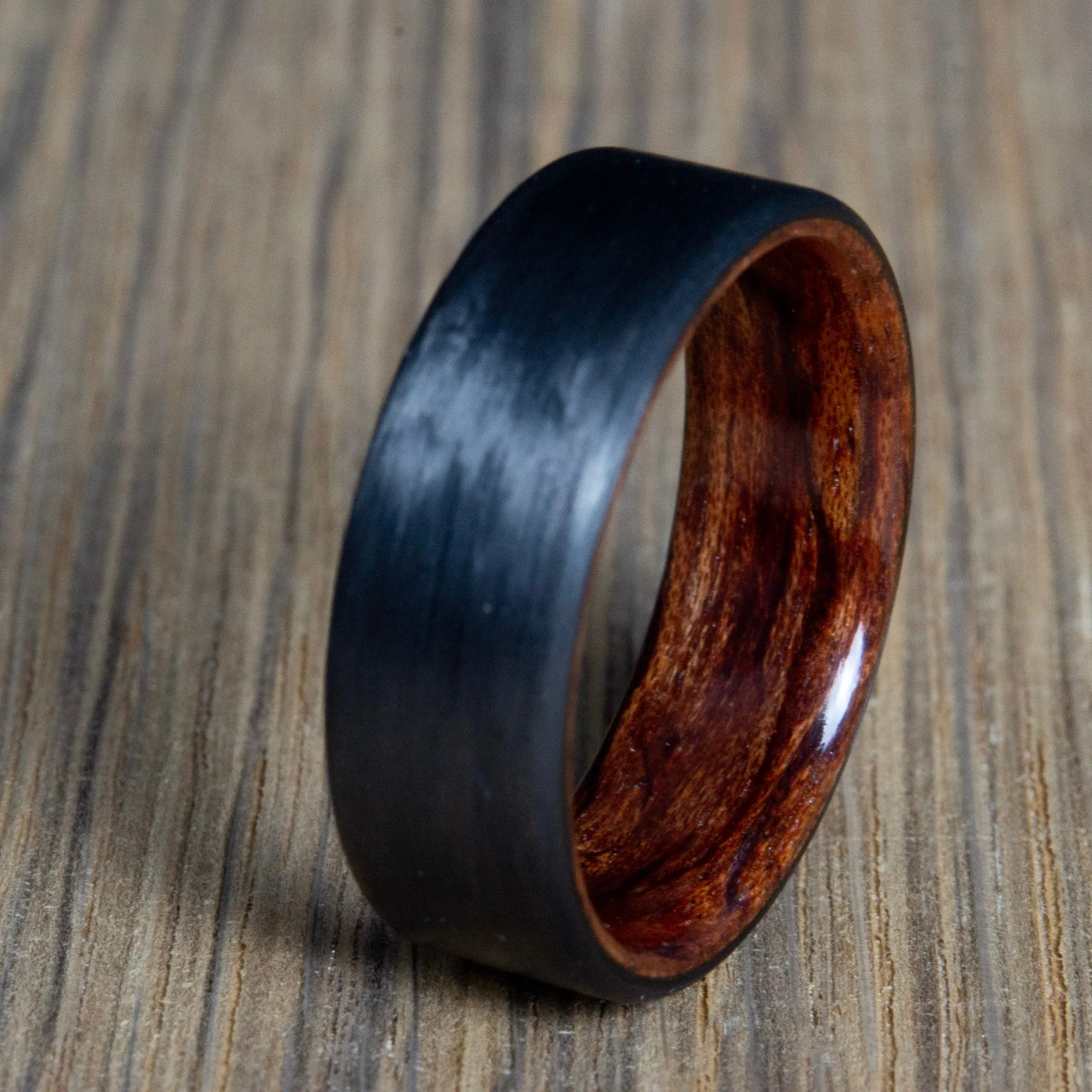"The Aspen" Carbon fiber mens wedding ring with bubinga wood