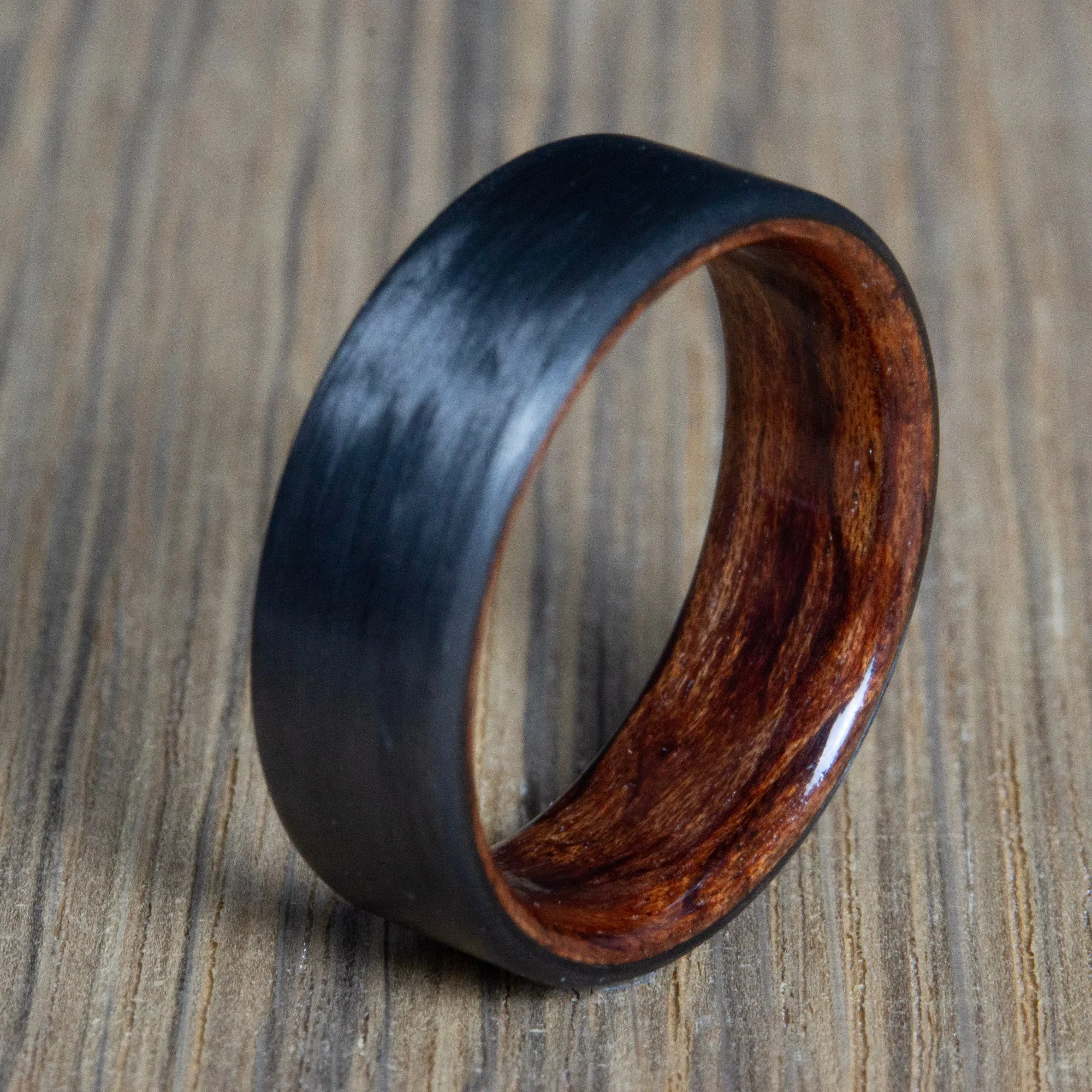 "The Aspen" Carbon fiber mens wedding ring with bubinga wood
