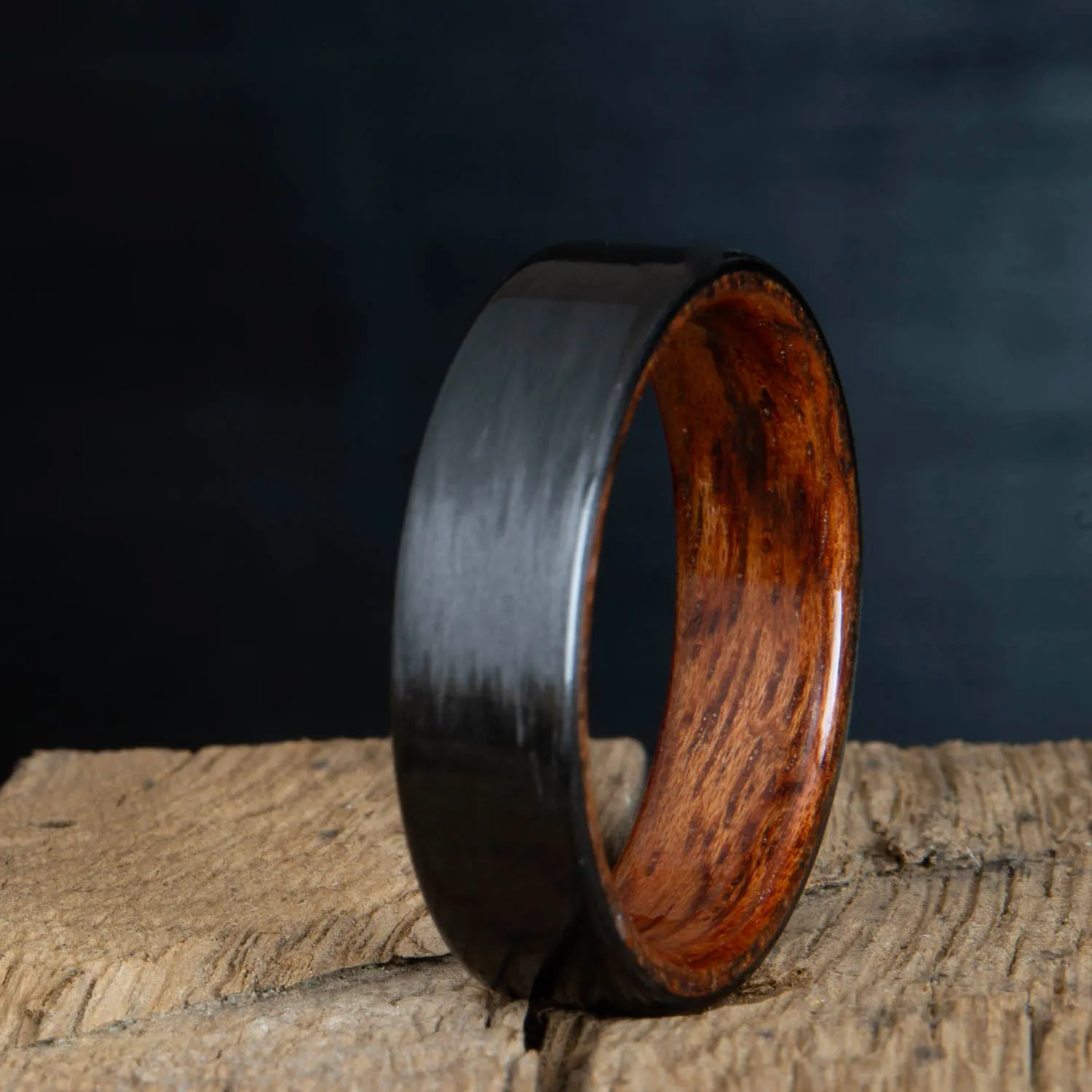 "The Aspen" Carbon fiber mens wedding ring with bubinga wood