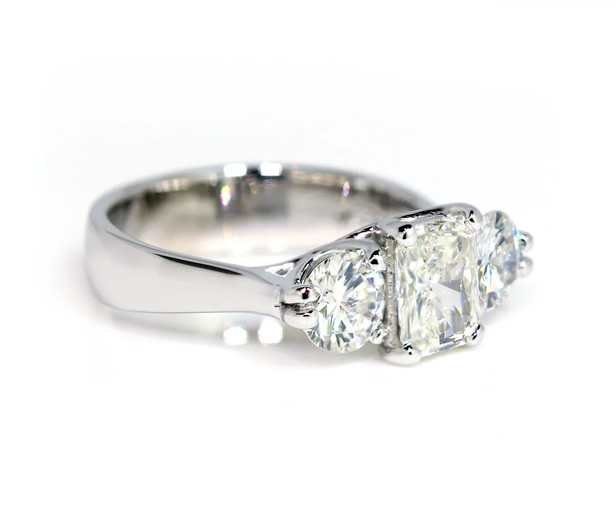 Radiant Diamond Three Stone Wedding Ring