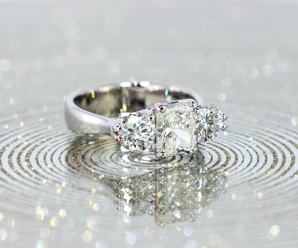 Radiant Diamond Three Stone Wedding Ring