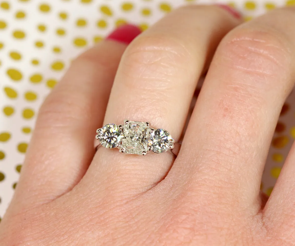Radiant Diamond Three Stone Wedding Ring