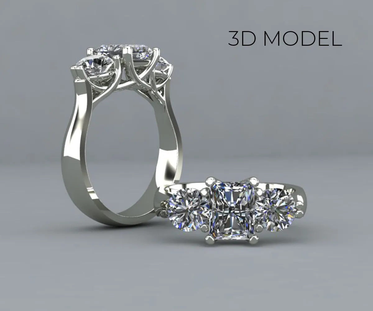 Radiant Diamond Three Stone Wedding Ring