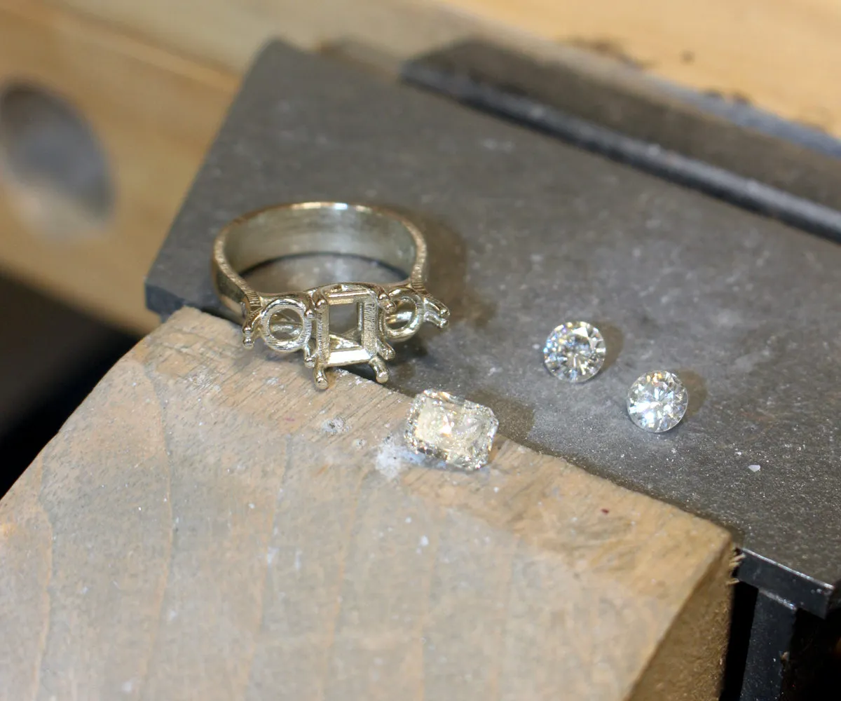 Radiant Diamond Three Stone Wedding Ring