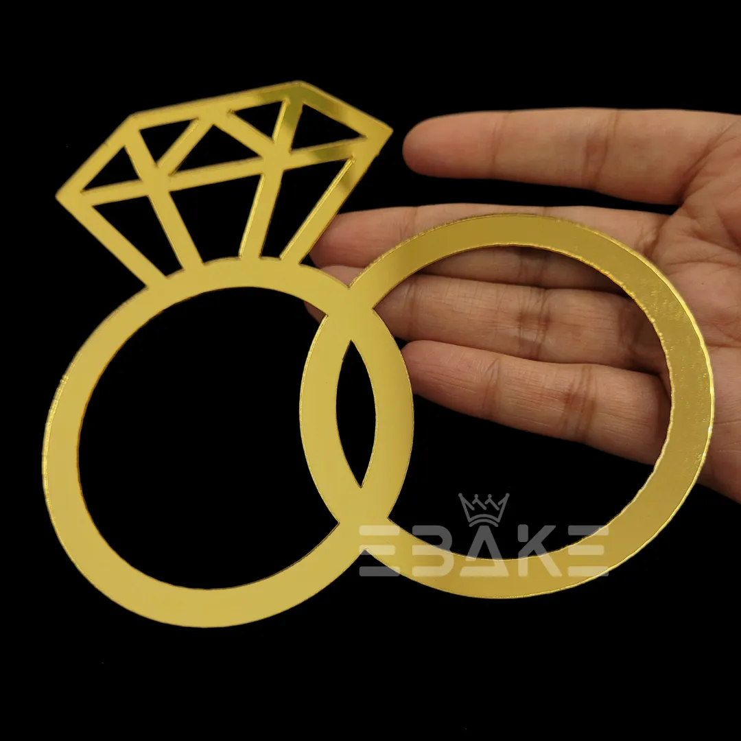 Ring Cake Topper Cutout Golden for Engagement 5”