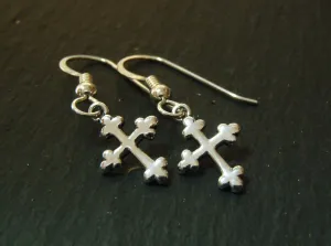 Sterling Silver cross tiny dangle earrings