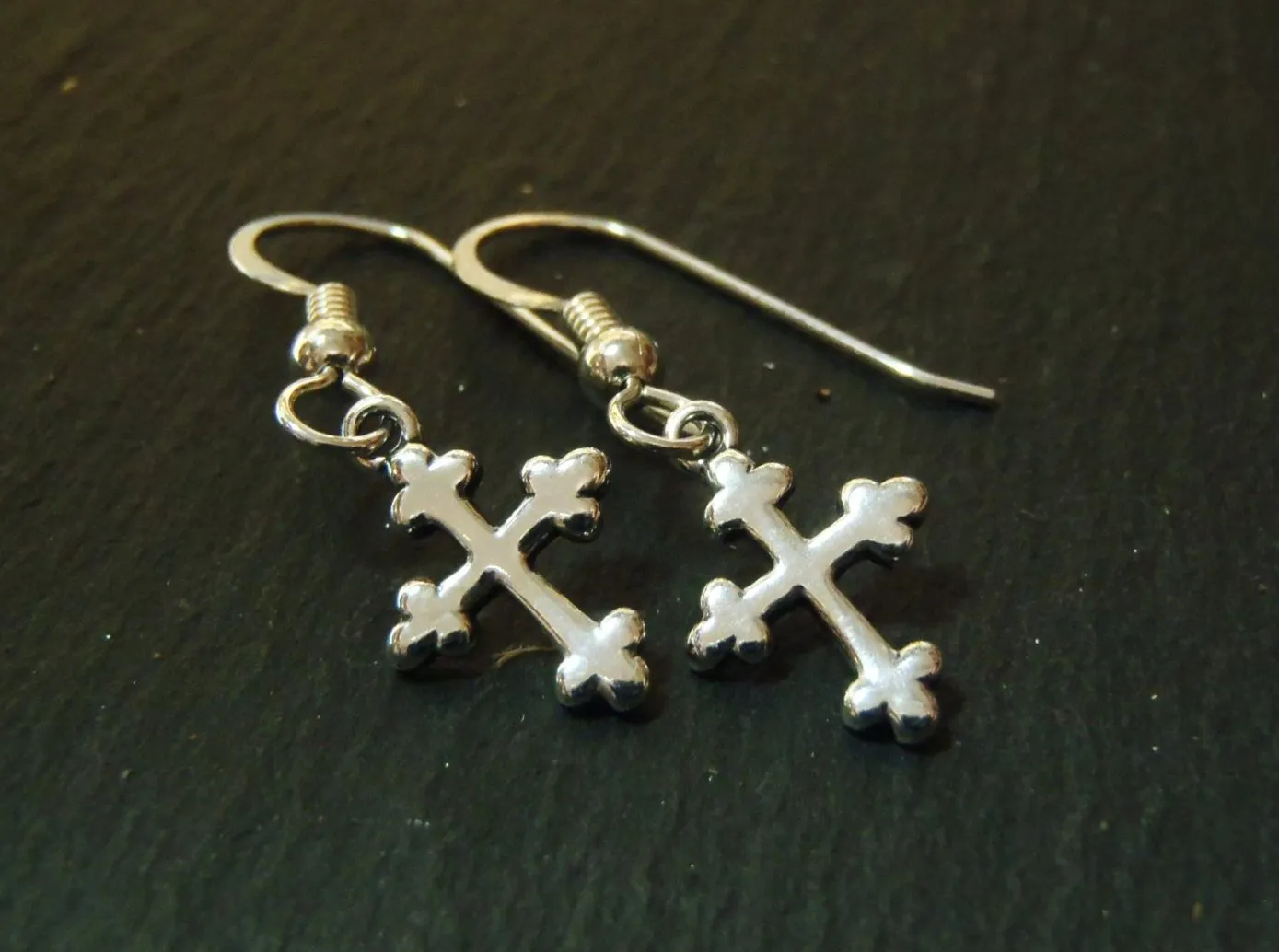 Sterling Silver cross tiny dangle earrings