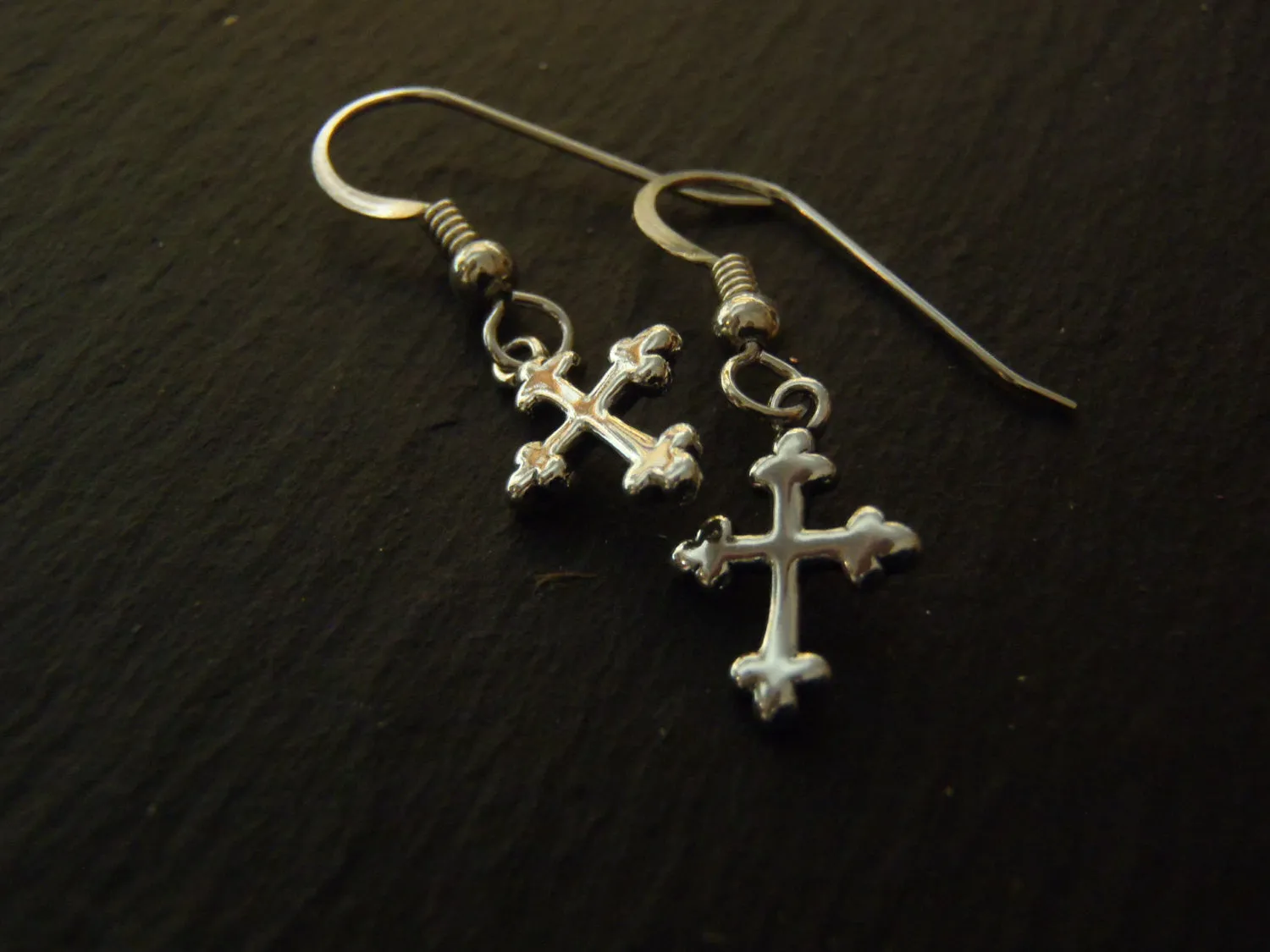 Sterling Silver cross tiny dangle earrings