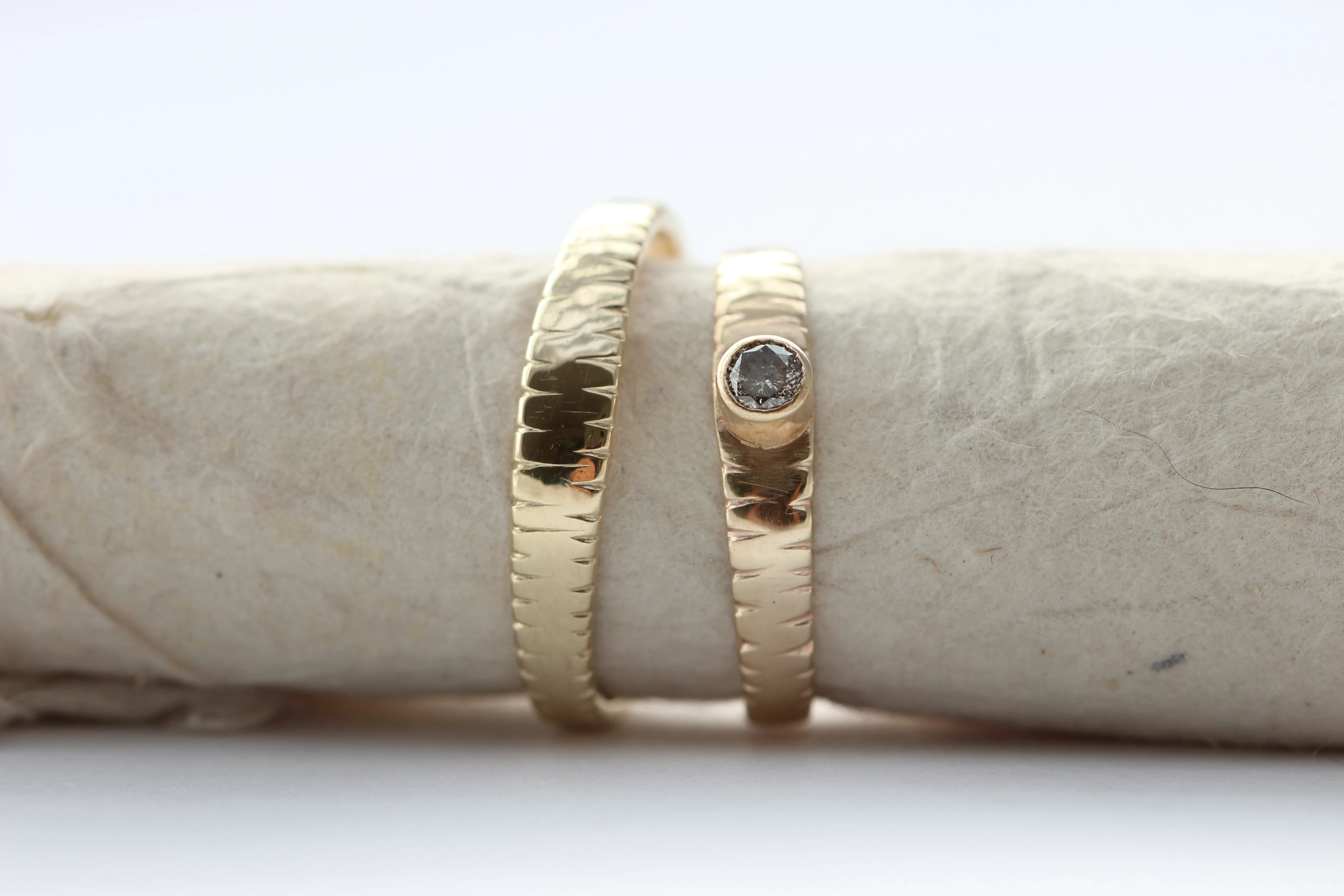 Textured 14k Yellow Gold Hammered Wedding Ring or Stacker