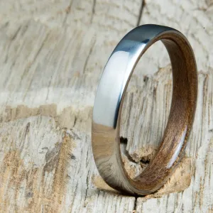 Traditional domed womens wood wedding band with Walnut wood