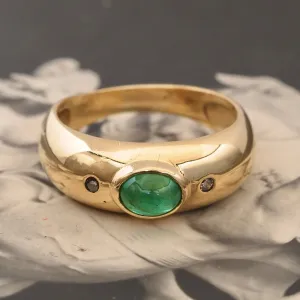 Vintage Emerald and Diamond 18k Gold Bezel Set Ring