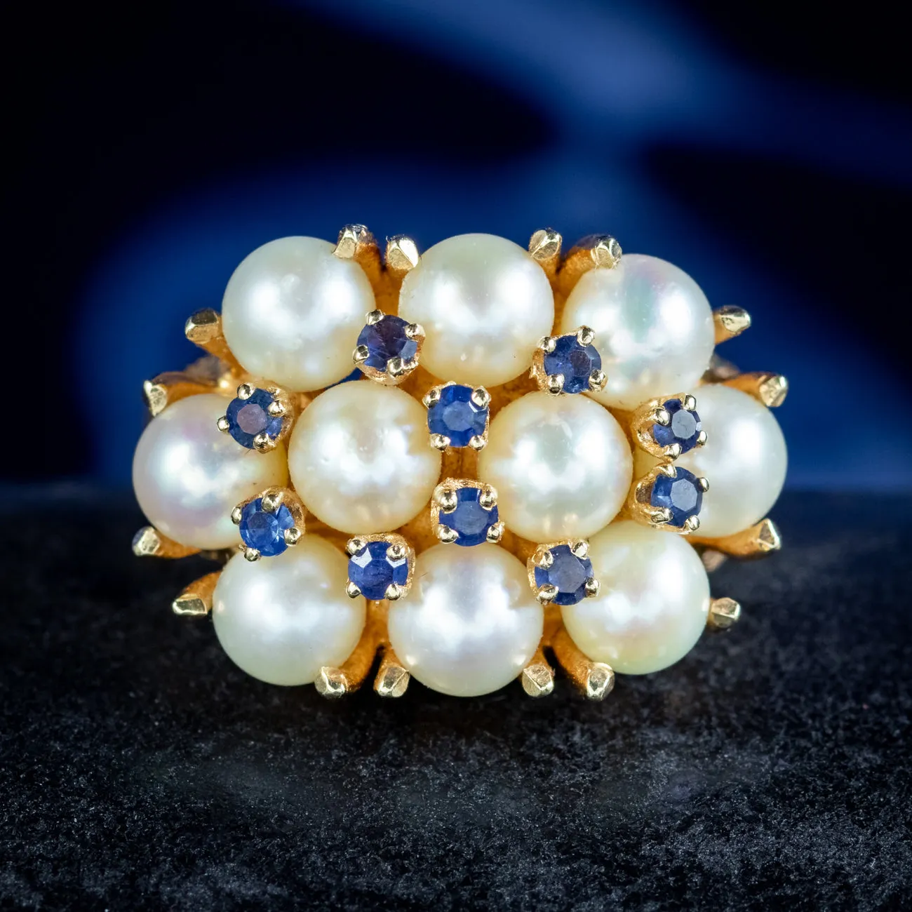 Vintage Sapphire Pearl Cocktail Cluster Ring