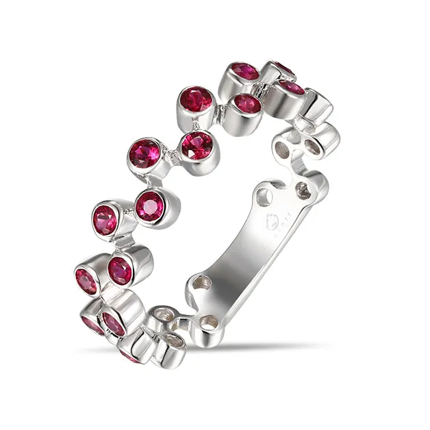 White Gold Bezel Rubies Fashion Band